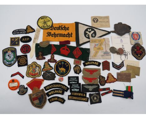 Selection of Various Badges and Armbandsincluding Fifth Divisional Motor Cycle Club pennant and card ... Women’s Land Army ar