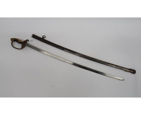 Japanese Army Officer’s Parade Sword29 1/4 inch, single edged blade with narrow fuller.  Gilt brass guard with floral decorat