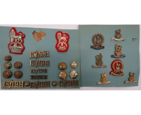 Good Selection of Pre 1953 15/19 Hussars Badgesincluding KC silvered, gilt and enamel cap badge ... KC bi-metal cap badge ...