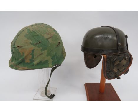 American Steel Helmet and Tank Crew Helmetgreen, rough texture helmet with rear seam.  Swivel side bales.  Composite inner he