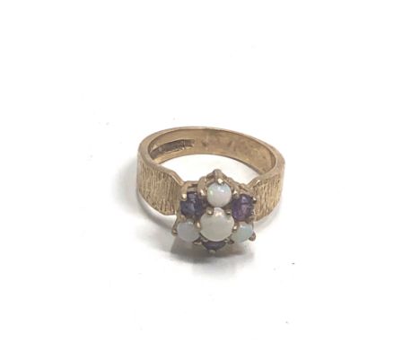 9ct gold vintage opal &amp; amethyst ring (4.2g)