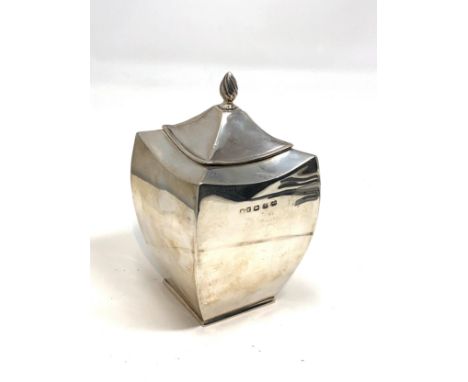Antique silver tea caddy measures approx height 13.7cm by 7.6cm wide Birmingham silver hallmarks weight 200g