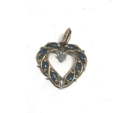 9ct gold diamond &amp; sapphire heart pendant (1.7g)