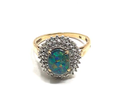 9ct gold opal triplet &amp; diamond dress ring (3.8g)