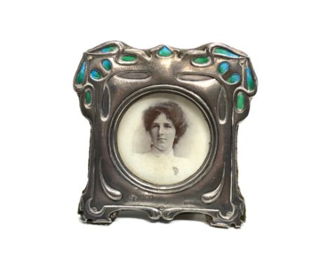 Silver &amp; enamel Art nouveau picture frame measures approx 9.7cm by 9.5cm London silver hallmarks  Rd 404508