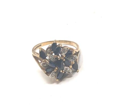 9ct gold vintage sapphire &amp; diamond cluster dress ring (3.3g)