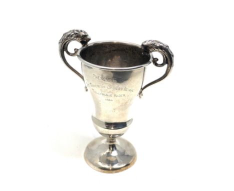 Vintage silver lion handle trophy measures approx 14cm tall weight 115g presentation engraved