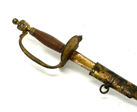 British 1796 infantry officers sword, blue and gilt blade, Regulation infantry officers gilt hilt with silver wire bound grip