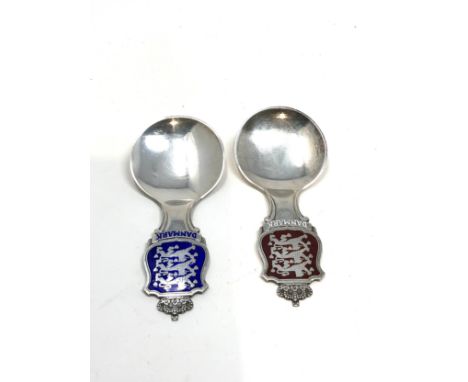 2 Danish silver &amp; enamel tea caddy spoons