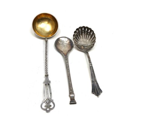 3 silver spoons inc sifter &amp; ladle spoons weight 99g