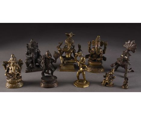An assembled group of Indian bronze figures of deities, 20th centuryIncluding Ganesh and HanumanLargest 18cm high (11)Provena