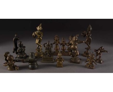 An assembled group of Indian bronze figures of deities, 19th/20th centuryIncluding Parvati, Khali and others.Largest 12cm hig