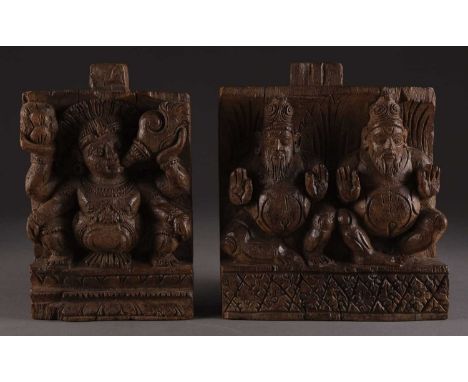 Two Southern Indian carved wood architectural fragments17th/18th century, the first modelled as a multi-armed attendant of Sh