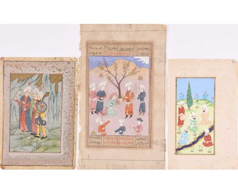 Three illustrated leaves from dispersed manuscripts, Persia, 18th/19th centuryInk and gouache on paper, the obverse of each w