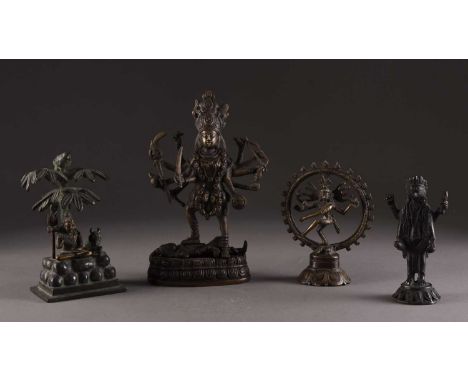 Four Indian bronze figures of deities, 20th centuryIncluding Shiva, 14cm high; Shiva with Nandi beneath a tree, 16cm high; Vi