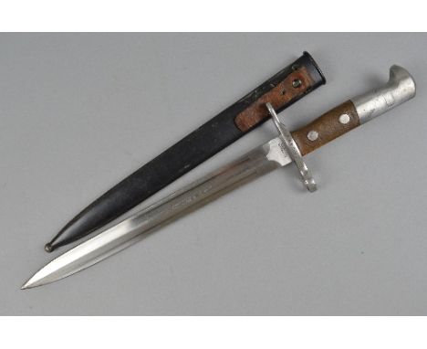 A SWISS M1889 MODEL BAYONET AND SCABBARD BY 'ELSENER SCHWYZ' SWITZERLAND, this knife bayonet was used with the 7.5mm Schmidt-