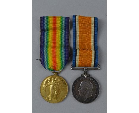 A WWI BRITISH WAR & VICTORY MEDAL, pair of medals correctly named to T-254896 Pte A.E. Wathen, ASC (Army Service Corps)