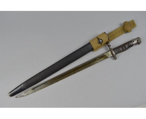 A WWI ERA U.S. ISSUE P17 BAYONET, and scabbard/canvas frog, the bayonet has the 1917 and W in circle logo, to the other side 