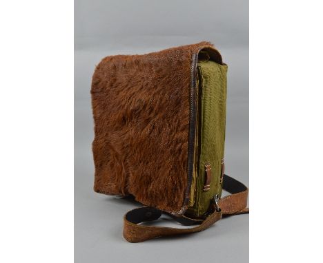 A GERMAN WWII ARMY TORNISTER BAG/BACKPACK, the bag measures approximately 35cm x 30cm x 14cm, the flap is either Horse or Pon