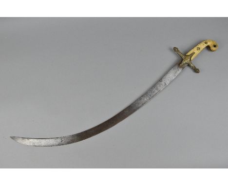 A 19TH CENTURY MAMELUKE CROSS HILTED SWORD, no scabbard, this Scimitar style curved sword was named originally after the Maml