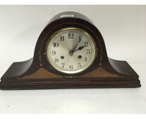An early 20th century inlaid mahogany mantel clock with a silvered dial - NO RESERVE