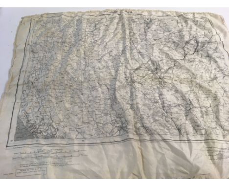 A double sided World War II map of a Burmese war site with a comparative scale, printed on silk.