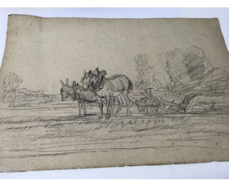 A charcoal sketch titled The Plough Team. 19th century sketch from the Atelier of Charles Danbigny - NO RESERVE