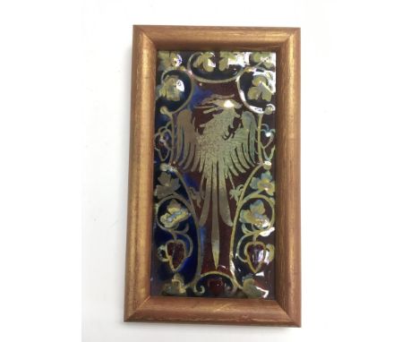 A Pilkington Lancastrian framed lustre ware tile, total dimensions approx 10cm x 18cm.