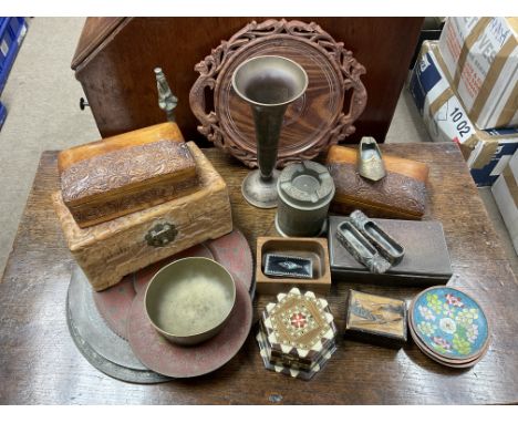 A selection of Eastern metal items and a collection of wooden trinket boxes - NO RESERVE