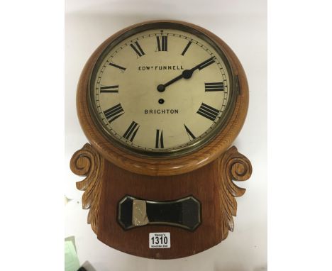 An Oak cased wall clock maker Edward Funnell Brighton fitted with a single fusee movement (for restoration)
