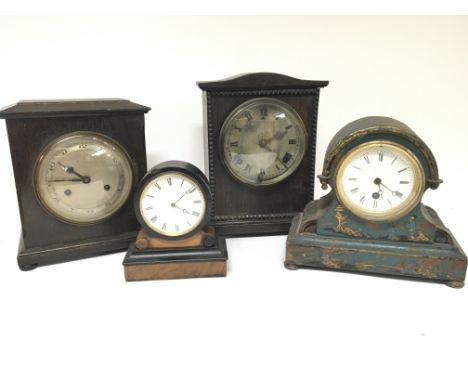 A Chinoiserie mantel clock, two oak cased mantel clocks and a small Victorian ebony and walnut clock (4) - NO RESERVE