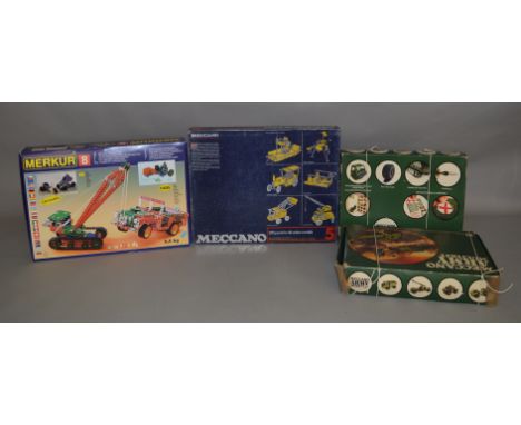 A boxed Meccano Set No. 5 together with a Merkur Construction Set #8. Also included in this lot are two boxed Meccano Army Mu