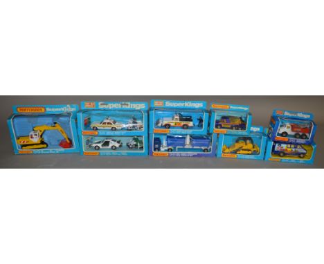 9 Matchbox models from the 'SuperKings' range, all in window box packaging, including K-41 JCB Excavator  and K-66 Jaguar XJ1