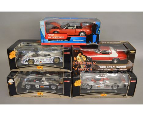 5 boxed 1:18 scale Cars, including two Film and TV related models, a 007 Ford Thunderbird and a Starsky &amp; Hutch Ford Gran