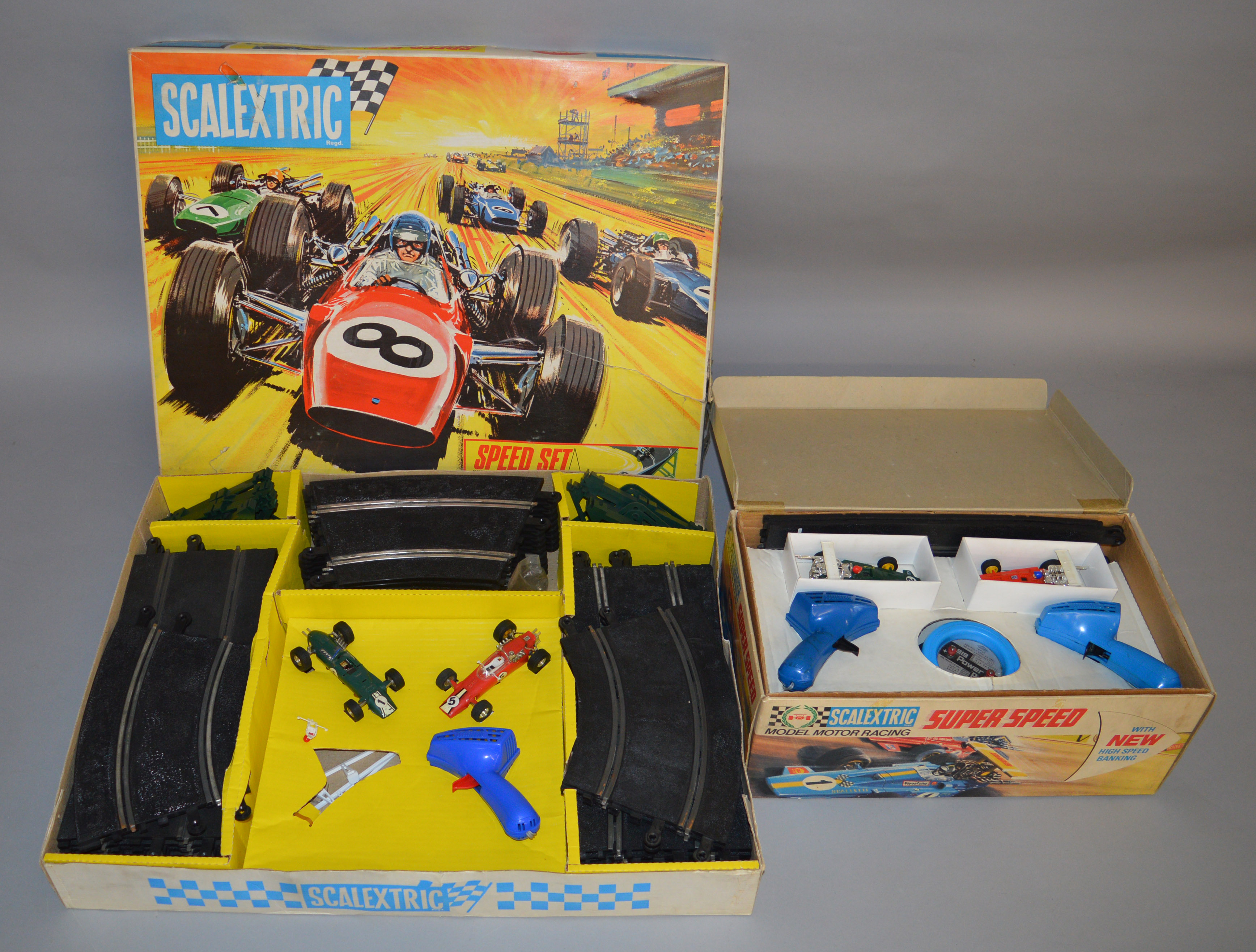 4 boxed vintage Scalextric slot car sets, '12E', '80' and 'YS500