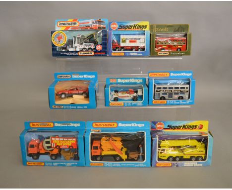 9 Matchbox  models from the 'SuperKings' range, all in window box packaging, including K-12 Hercules Mobile Crane&nbsp; and K