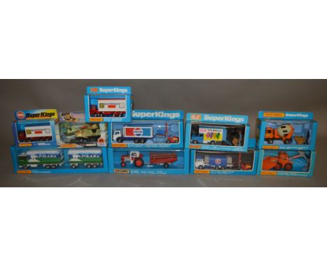 9 Matchbox models from the 'SuperKings' range, all in various styles of window box packaging, including K-24 Scammell Contain