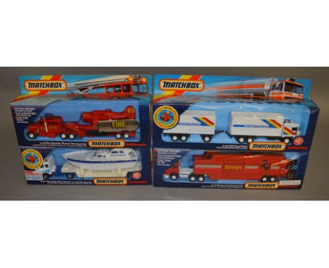 4 Matchbox models from the 'SuperKings' range, all in window box packaging, including K-112 Fire Spotter Plane and Transporte