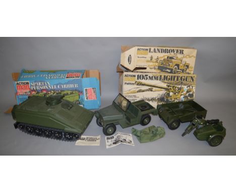 5 Action Man vehicles by Palitoy, 3 boxed and 2 unboxed; which includes; Landrover, 105mm Light Gun etc (5).