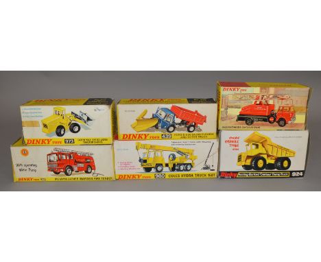 6 boxed Dinky Toys, 285 Merryweather Fire Engine, 439 Ford Snow Plough, 970 Jones Fleetmaster Crane, 973 Eaton Vale Shovel, 9