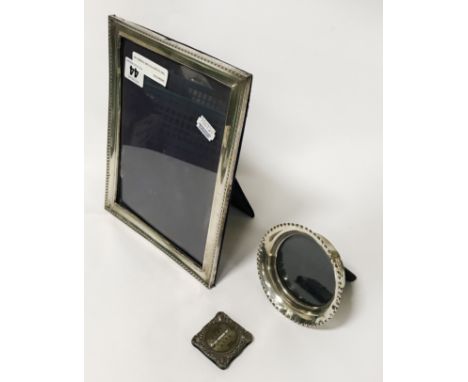 TWO SILVER PICTURE FRAMES WITH THERMOMETER