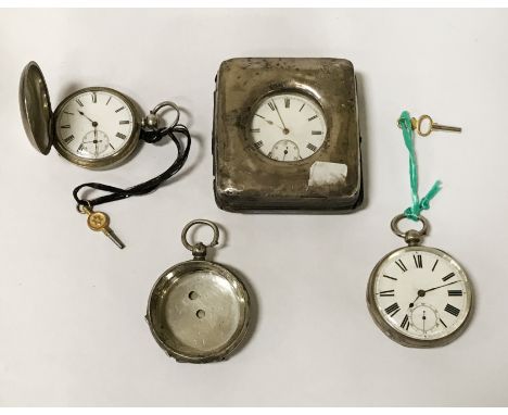 2 POCKET WATCHES WITH CASED STERLING SILVER TRAVEL CLOCK &amp; STERLING SILVER WATCH CASE