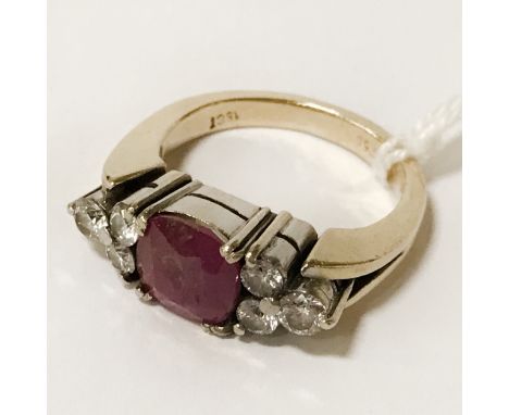 18CT RUBY &amp; DIAMOND RING SIZE N - APPROX 9 GRAMS 