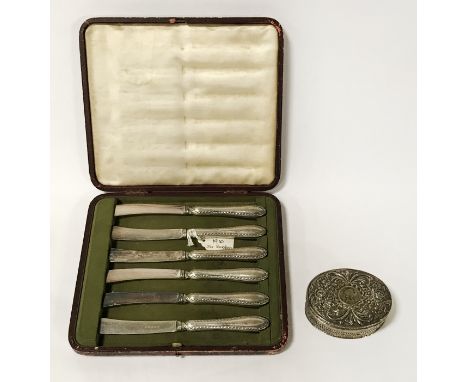 STERLING SILVER PILL BOX &amp; BUTTER KNIFE SET