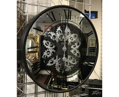 MIRRORED WALL CLOCK WITH MOVING GEARS - 59 CMS DIAMETER 