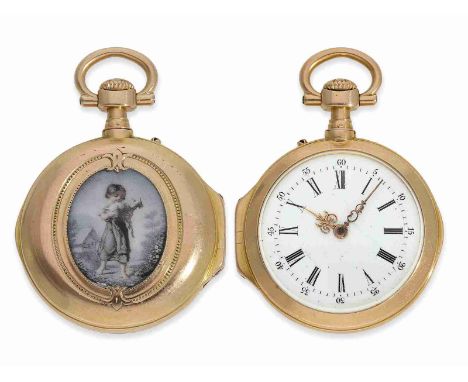 Taschenuhr: Miniatur Louis XV- Gold/Emaille-Damenuhr, Vacheron &amp; Cie. No.132706, ca.1890: Ca. Ø28,5mm, ca. 21g, 18K Gold,