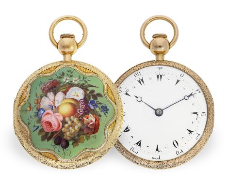 Extrem rare Gold/Emaille-Taschenuhr für den osmanischen Markt mit Viertelstunden-Repetition nach Breguet, ca.1820: Ca. Ø53mm,