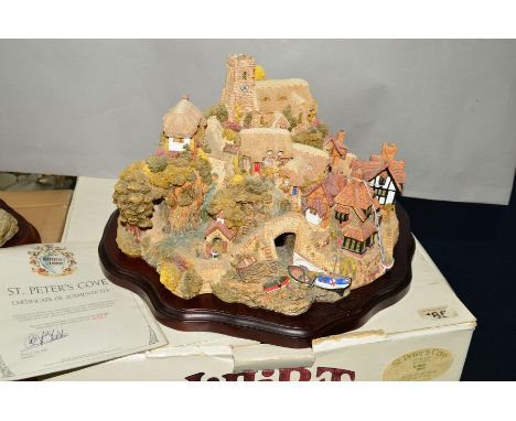 A LARGE BOXED LIMITED EDITION LILLIPUT LANE SCULPTURE, 'St Peter's Cove', No 1027/3000, with certificates, leaflet and wooden