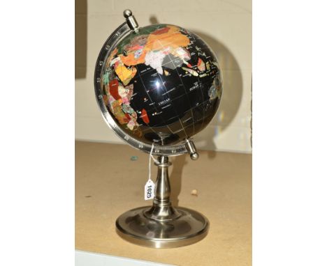 A TERRESTRIAL GLOBE, the countries being formed from geological specimens and mother of pearl