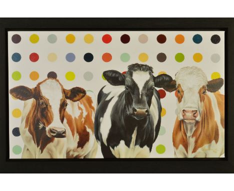 HAYLEY GOODHEAD (BRITISH CONTEMPORARY) 'DAMIEN'S HERD', Damien Hirst meets a herd of cows!, a limited edition print 80/195, s